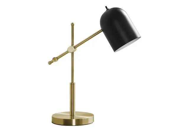 Alt view image 2 of 4 - Lighting, 18"H, Brass Metal, Black Shade, Contemporary