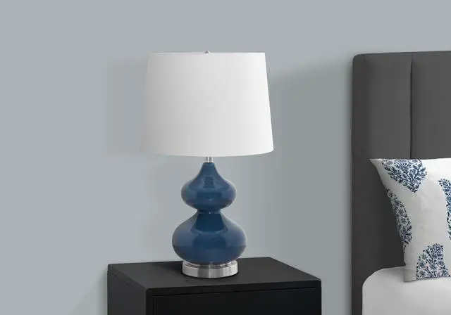 Alt view image 4 of 4 - Lighting, 24"H, Blue Glass, Ivory / Cream Shade, Contemporary