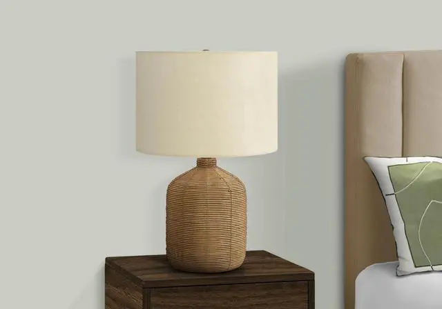 Alt view image 3 of 4 - Lighting, 23"H, Table Lamp, Brown Rattan, Beige Shade, Modern