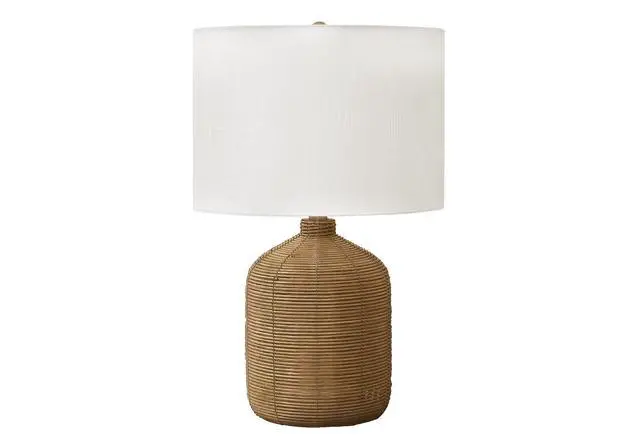 Alt view image 2 of 4 - Lighting, 23"H, Table Lamp, Brown Rattan, Beige Shade, Modern