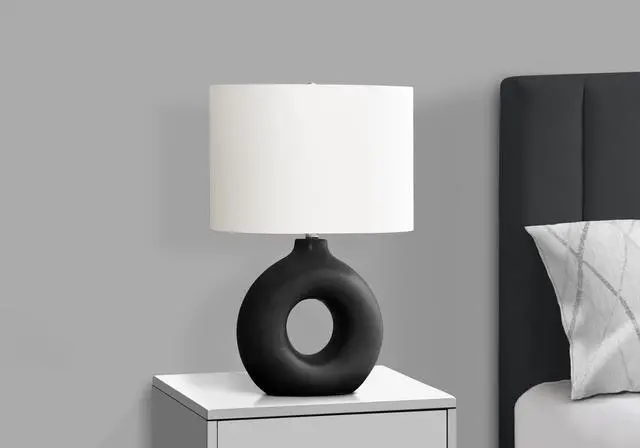 Alt view image 2 of 4 - Lighting, 24"H, Table Lamp, Black Ceramic, Ivory / Cream Shade, Contemporary, Modern