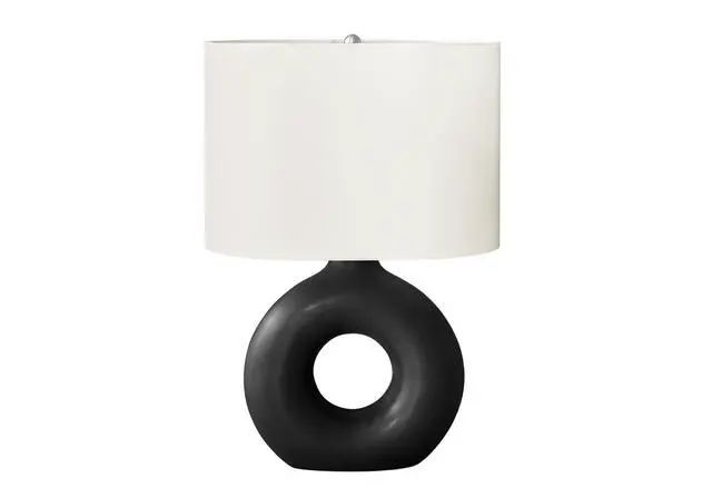 Alt view image 3 of 4 - Lighting, 24"H, Table Lamp, Black Ceramic, Ivory / Cream Shade, Contemporary, Modern