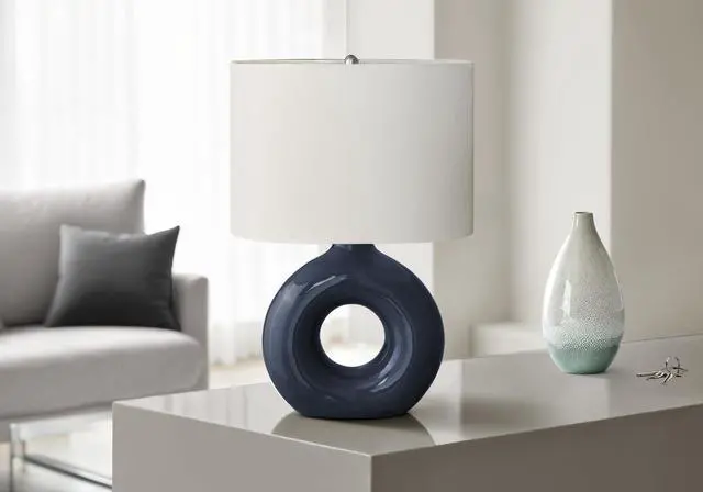 Main image of Lighting, 24"H, Table Lamp, Blue Ceramic, Ivory / Cream Shade, Contemporary, Modern