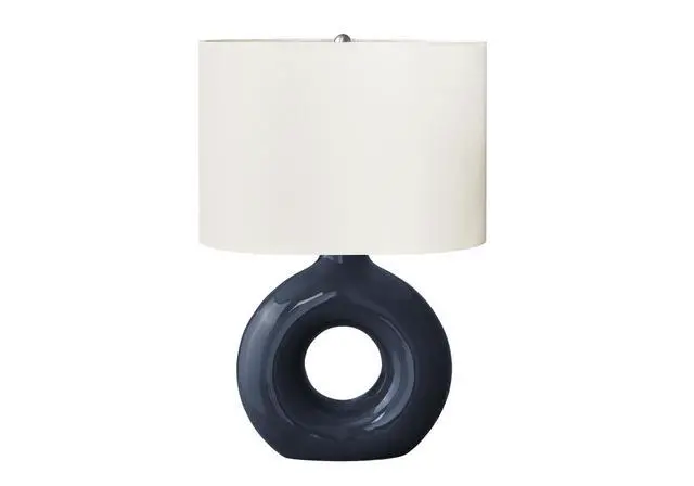 Alt view image 3 of 4 - Lighting, 24"H, Table Lamp, Blue Ceramic, Ivory / Cream Shade, Contemporary, Modern