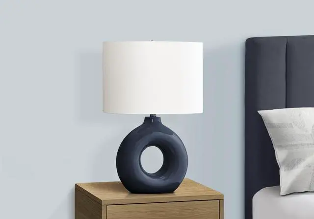 Alt view image 2 of 4 - Lighting, 24"H, Table Lamp, Blue Ceramic, Ivory / Cream Shade, Contemporary, Modern