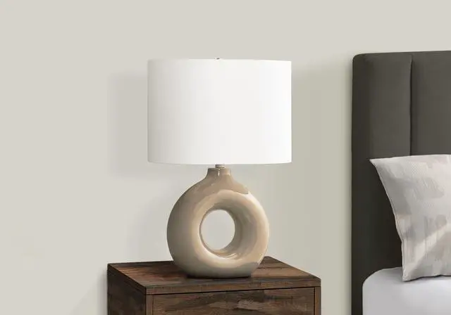 Alt view image 2 of 4 - Lighting, 24"H, Table Lamp, Brown Ceramic, Ivory / Cream Shade, Contemporary, Modern