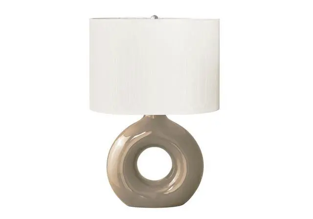 Alt view image 3 of 4 - Lighting, 24"H, Table Lamp, Brown Ceramic, Ivory / Cream Shade, Contemporary, Modern