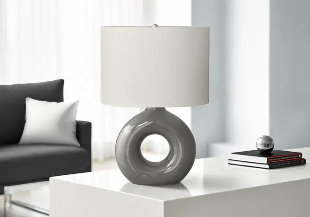 Main image of Lighting, 24"H, Table Lamp, Dark Grey Ceramic, Ivory / Cream Shade, Contemporary
