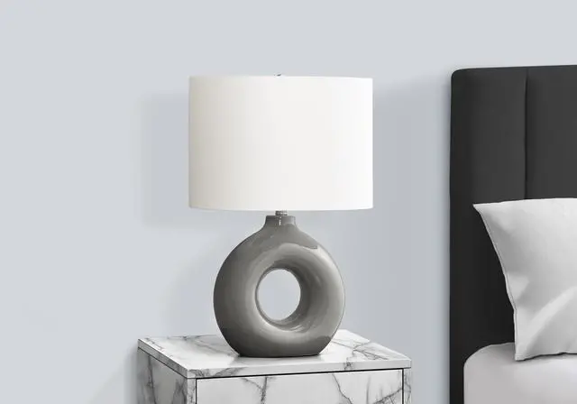 Alt view image 2 of 4 - Lighting, 24"H, Table Lamp, Dark Grey Ceramic, Ivory / Cream Shade, Contemporary
