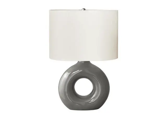 Alt view image 3 of 4 - Lighting, 24"H, Table Lamp, Dark Grey Ceramic, Ivory / Cream Shade, Contemporary