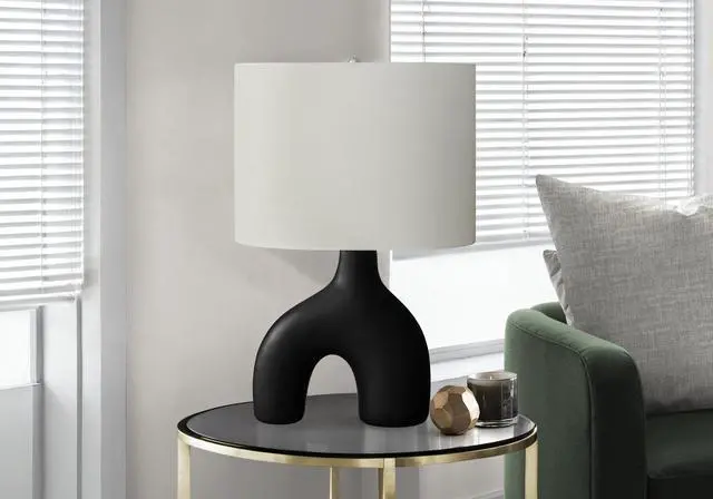Main image of Lighting, 25"H, Table Lamp, Black Ceramic, Ivory / Cream Shade, Contemporary, Modern