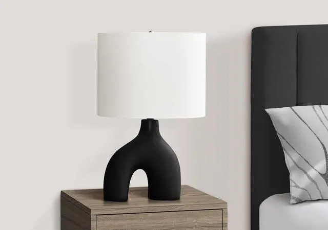 Alt view image 2 of 4 - Lighting, 25"H, Table Lamp, Black Ceramic, Ivory / Cream Shade, Contemporary, Modern