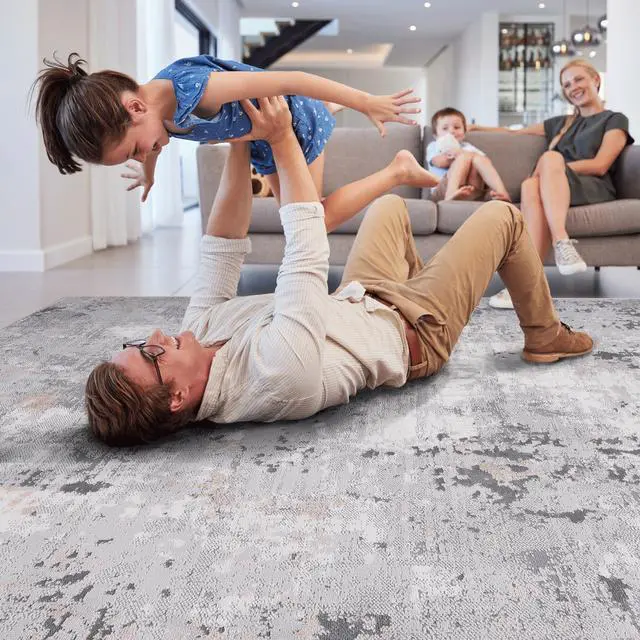 Alt view image 3 of 7 - Collection 5X7 Grey/Multi/Abstract Non-Shedding Living Room Bedroom Dining Home Office Stylish and Stain Resistant Area Rug
