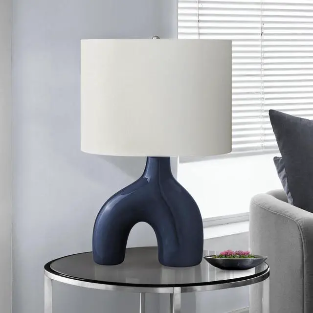 Alt view image 2 of 5 - Lighting, 25"H, Table Lamp, Blue Ceramic, Ivory / Cream Shade, Contemporary, Modern