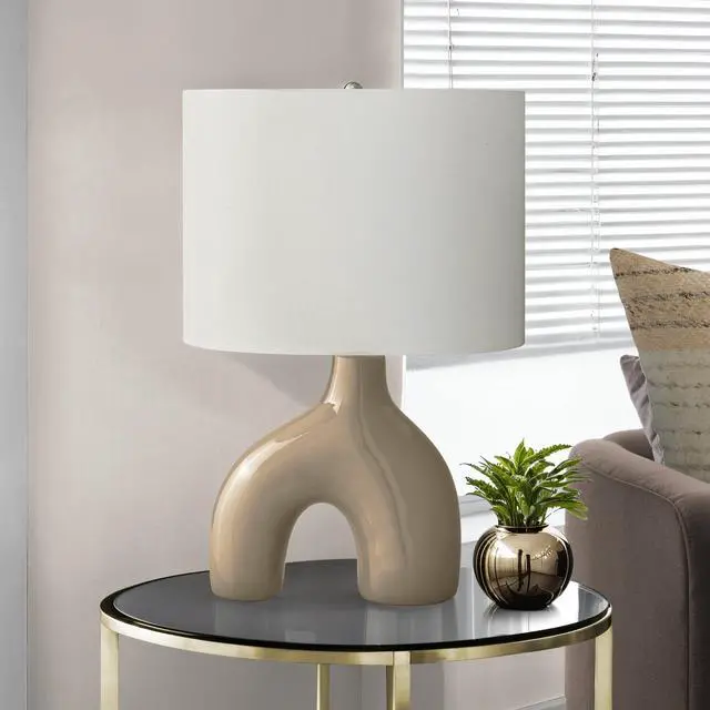 Alt view image 2 of 5 - Lighting, 25"H, Table Lamp, Brown Ceramic, Ivory / Cream Shade, Contemporary, Modern