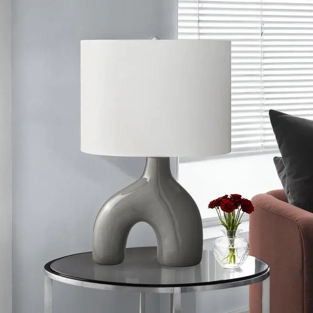 Alt view image 2 of 5 - Lighting, 25"H, Table Lamp, Dark Grey Ceramic, Ivory / Cream Shade, Contemporary, Modern