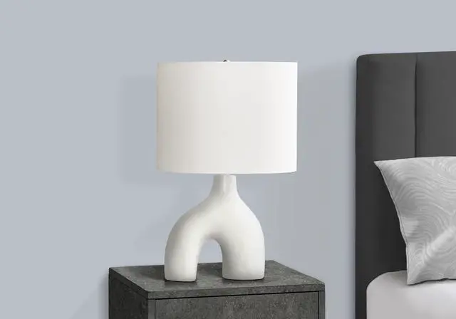 Alt view image 2 of 4 - Lighting, 25"H, Table Lamp, White Ceramic, Ivory / Cream Shade, Contemporary, Modern