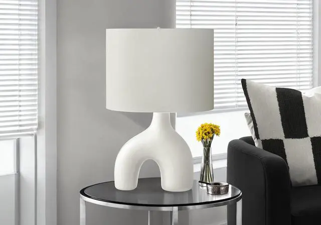 Main image of Lighting, 25"H, Table Lamp, White Ceramic, Ivory / Cream Shade, Contemporary, Modern