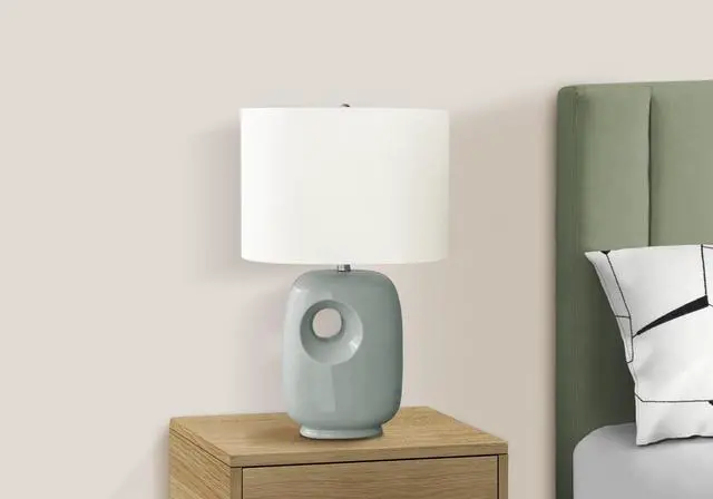 Alt view image 2 of 4 - Lighting, 26"H, Table Lamp, Green Ceramic, Ivory / Cream Shade, Contemporary, Modern