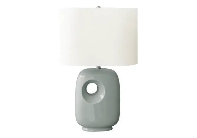 Alt view image 3 of 4 - Lighting, 26"H, Table Lamp, Green Ceramic, Ivory / Cream Shade, Contemporary, Modern