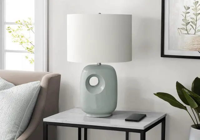 Main image of Lighting, 26"H, Table Lamp, Green Ceramic, Ivory / Cream Shade, Contemporary, Modern