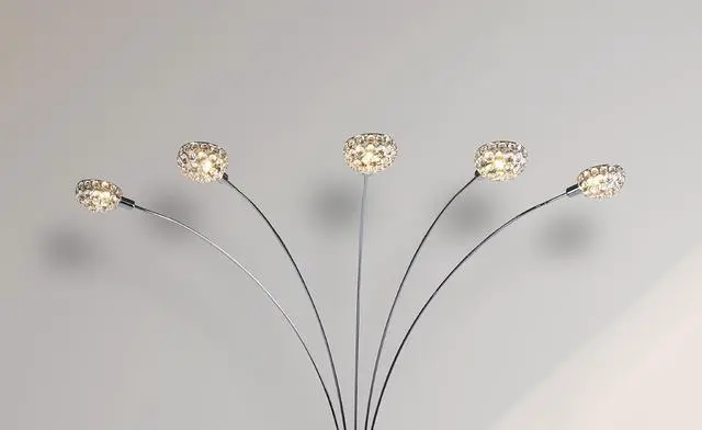 Alt view image 4 of 5 - 1Pc Modern Design Classic Luxury Sleek Multi-Head Floor Lamp Half Moon Radiant Crystal-Encrusted Sleek Metallic Stems Living Room