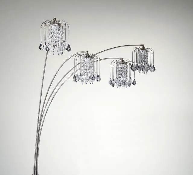 Alt view image 3 of 5 - 1Pc Modern Design Classic Luxury Sleek Multi-Head Floor Lamp Half Moon Radiant Crystal-Encrusted Sleek Metallic Stems Living Room Pewter