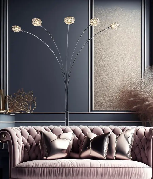 Alt view image 3 of 5 - 1Pc Modern Design Classic Luxury Sleek Multi-Head Floor Lamp Half Moon Radiant Crystal-Encrusted Sleek Metallic Stems Living Room