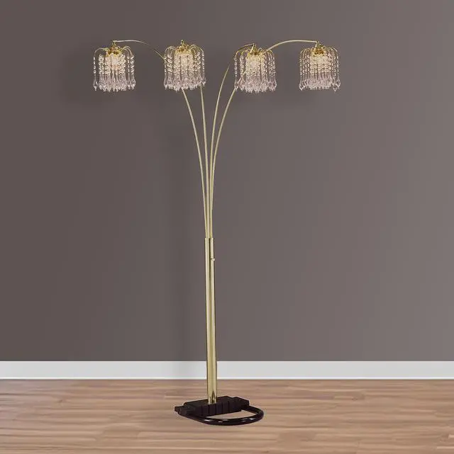 Main image of 1Pc Modern Design Classic Luxury Sleek Multi-Head Floor Arc Lamp Half Moon Radiant Crystal-Encrusted Sleek Metallic Stems Living Room Gold Arc Lamp