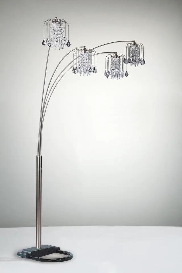 Main image of 1Pc Modern Design Classic Luxury Sleek Multi-Head Floor Lamp Half Moon Radiant Crystal-Encrusted Sleek Metallic Stems Living Room Pewter