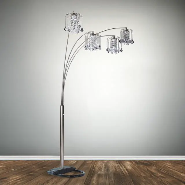 Alt view image 2 of 5 - 1Pc Modern Design Classic Luxury Sleek Multi-Head Floor Lamp Half Moon Radiant Crystal-Encrusted Sleek Metallic Stems Living Room Pewter