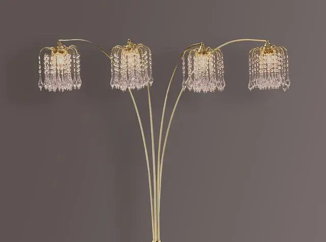 Alt view image 3 of 5 - 1Pc Modern Design Classic Luxury Sleek Multi-Head Floor Arc Lamp Half Moon Radiant Crystal-Encrusted Sleek Metallic Stems Living Room Gold Arc Lamp