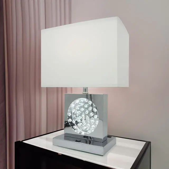 Main image of 1Pc Luxury Crystal Accent Table Lamp Nickel Led Light touch Lamp Rectangular Shade Chrome Color Finish