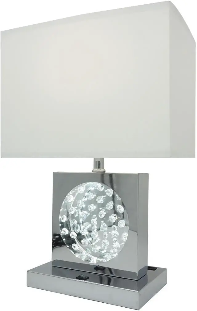 Alt view image 2 of 5 - 1Pc Luxury Crystal Accent Table Lamp Nickel Led Light touch Lamp Rectangular Shade Chrome Color Finish