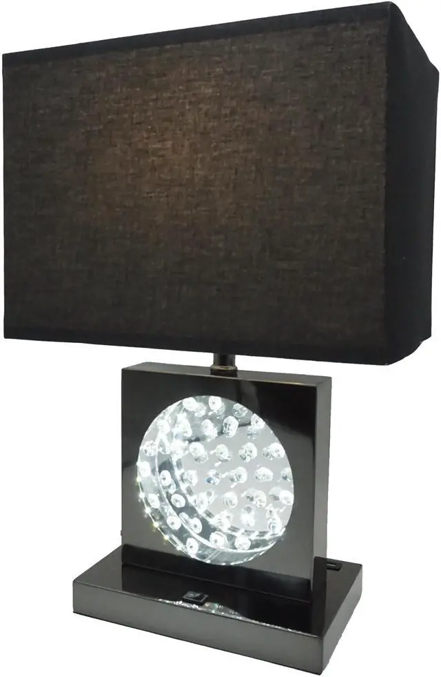 Alt view image 2 of 5 - 1Pc Luxury Crystal Accent Table Lamp Black Nickel Led Light touch Lamp Rectangular Shade