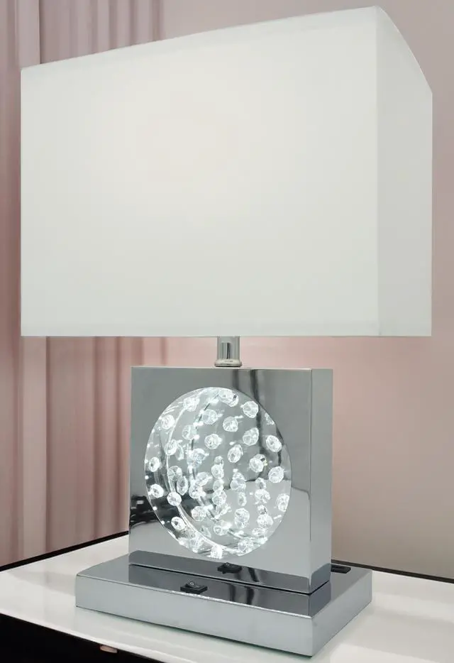 Alt view image 5 of 5 - 1Pc Luxury Crystal Accent Table Lamp Nickel Led Light touch Lamp Rectangular Shade Chrome Color Finish