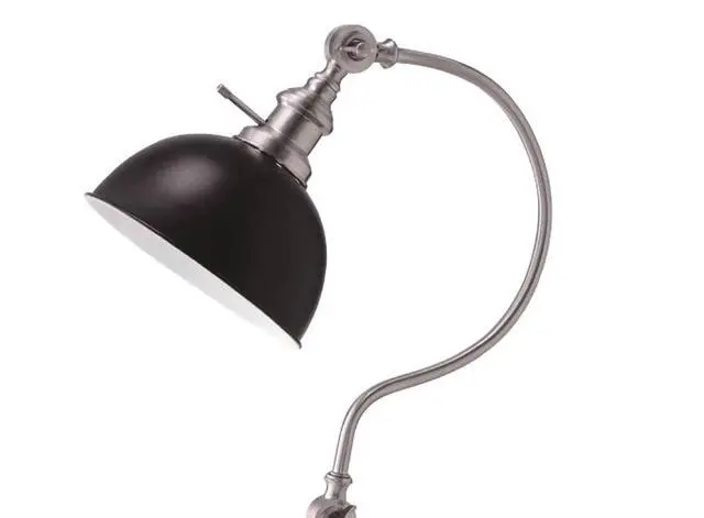 Alt view image 2 of 6 - industrial Style 1Pc Table Lamp Stain Nickel Circular Metal Base Curved Stem Lamp