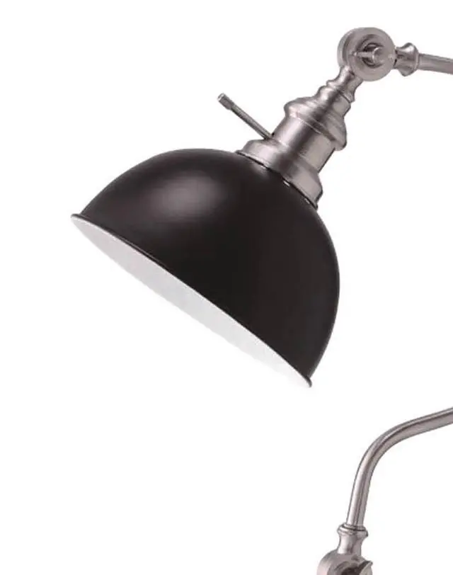 Alt view image 3 of 6 - industrial Style 1Pc Table Lamp Stain Nickel Circular Metal Base Curved Stem Lamp