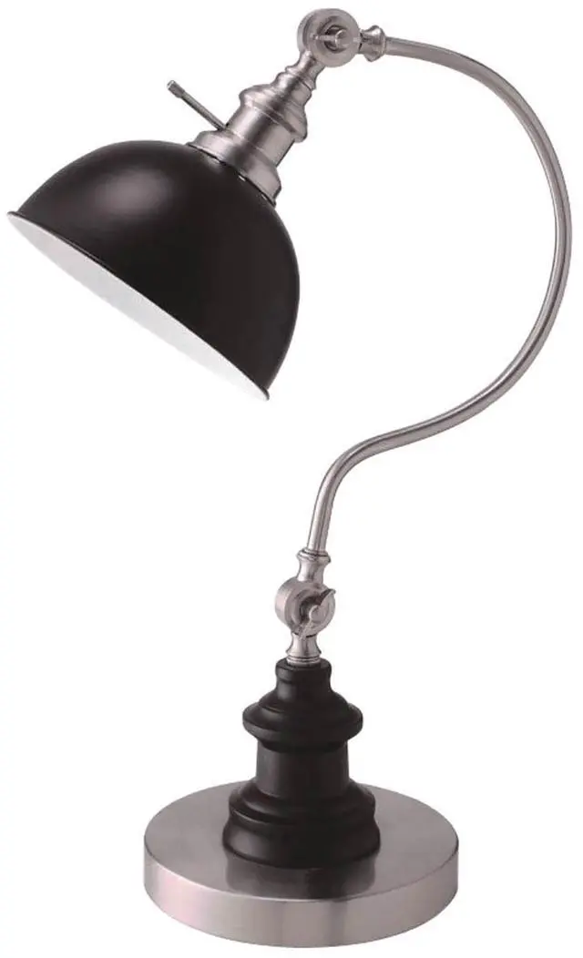 Main image of industrial Style 1Pc Table Lamp Stain Nickel Circular Metal Base Curved Stem Lamp