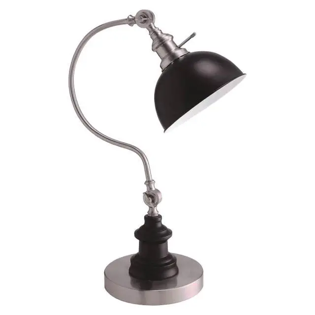 Alt view image 4 of 6 - industrial Style 1Pc Table Lamp Stain Nickel Circular Metal Base Curved Stem Lamp