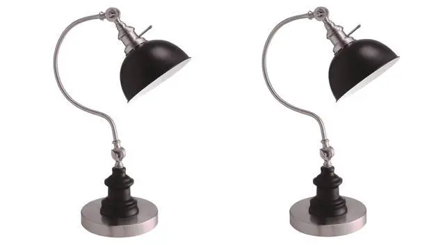 Alt view image 6 of 6 - industrial Style 1Pc Table Lamp Stain Nickel Circular Metal Base Curved Stem Lamp