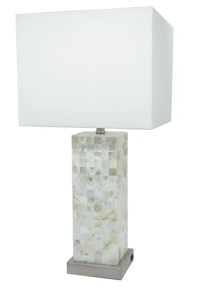Alt view image 2 of 5 - Modern White Chrome-Finished Base Mosaic Pattern 2Pc Table Lamp Soft Diffused Light White Shade