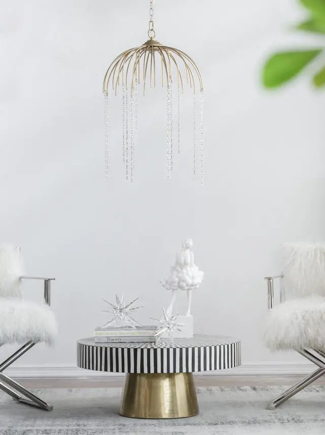 Alt view image 6 of 6 - D20x29" Vintage Glamour Gold with Raining Glass Beads Chandelier