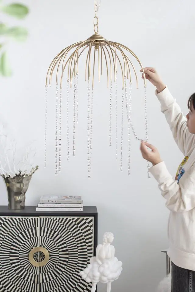 Alt view image 2 of 6 - D20x29" Vintage Glamour Gold with Raining Glass Beads Chandelier