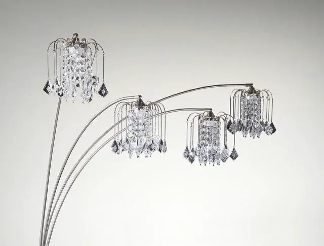 Alt view image 4 of 5 - 1Pc Modern Design Classic Luxury Sleek Multi-Head Floor Lamp Half Moon Radiant Crystal-Encrusted Sleek Metallic Stems Living Room Pewter