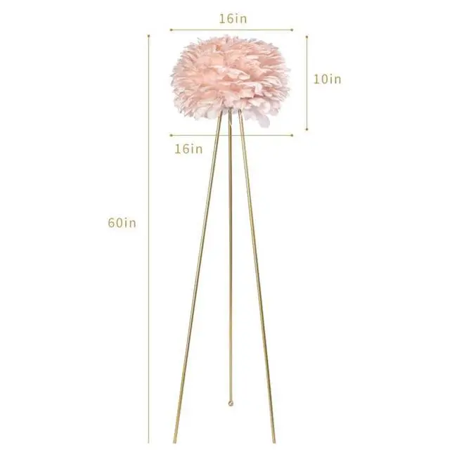 Alt view image 2 of 5 - Modern Art Feather Floor Lamp, 60 inches Tall Metal Standing Lamp with Pink Feather Lampshade for Living Room, Bedroom, Office, Study, Hotel Decoration