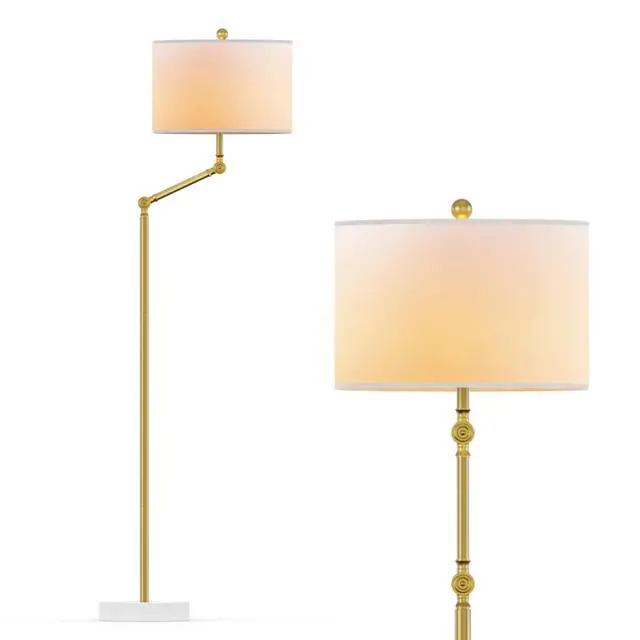 Alt view image 2 of 7 - 64'' Standing Floor Lamp with Rotatable Lampposts, 3 Way Dimmable Modern Floor Lamp with White Fabric Shade, Tall Standing Light Source with Zipper Switch and Marble Base for Study Room, Living Room
