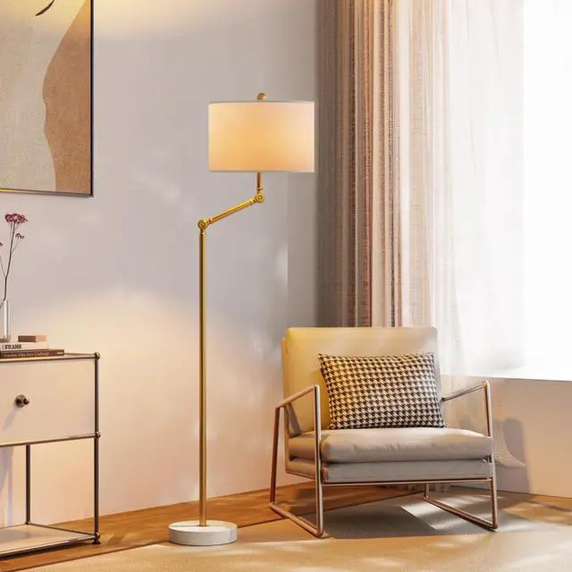 Main image of 64'' Standing Floor Lamp with Rotatable Lampposts, 3 Way Dimmable Modern Floor Lamp with White Fabric Shade, Tall Standing Light Source with Zipper Switch and Marble Base for Study Room, Living Room