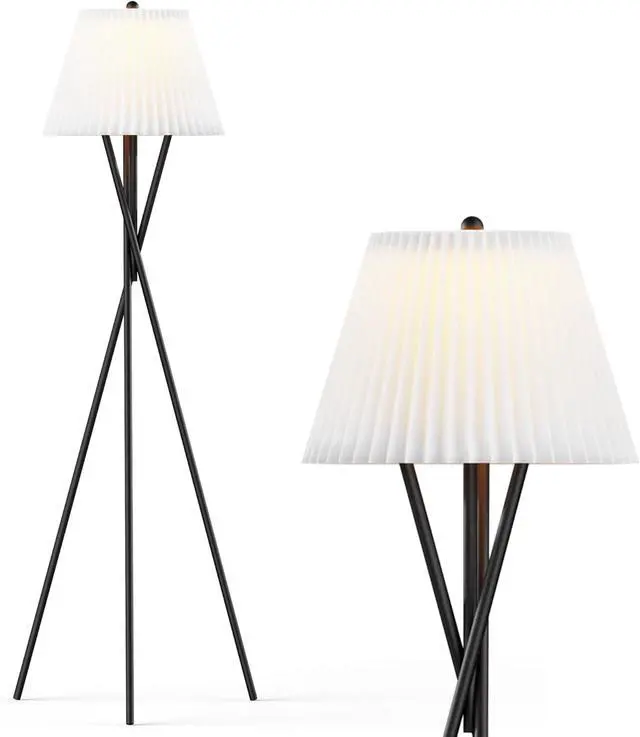 Alt view image 4 of 6 - 66'' Modern Pleated Fabric Lampshade Floor Lamp, Black Metal Tall Standing Lamps with Foot Switch, Minimalist Tall Pole Light for Bedroom Living Room Reading Office Bedside