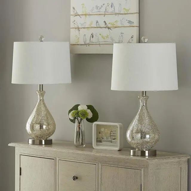 Alt view image 6 of 7 - 23" Modern Clear Water Glass Table Lamp with White Linen Shade and Polished Nickel Base (Set Of 2) for Bedroom, Office, College Dorm, Coffee Table, Bookcase